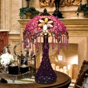 1 Light Scalloped Table Lamp Art Deco Red/Purple Metal Nightstand Lighting for Living Room
