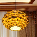 Droplet Hanging Lamp Asian Bamboo 1 Head Beige Suspended Lighting Fixture for Bedroom