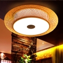 2 Bulbs Hand Twisted Flush Light Chinese Bamboo Close to Ceiling Lighting in Flaxen