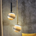 1 Bulb Bedroom Ceiling Lamp Modern Black/Gold Hanging Light Fixture with Ball Closed Glass Shade