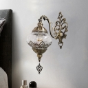 1 Light Sconce Lighting Art Deco Lantern White/Yellow Cracked Glass Wall Mount Lamp Fixture, 5