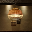 Bamboo Basket Ceiling Lamp Chinese 1 Head Hanging Pendant Light in Beige for Tearoom