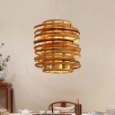 Chinese 1 Bulb Ceiling Light Beige Curled Pendant Lighting Fixture with Bamboo Shade