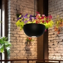 Black 1 Light Pendant Lighting Industrial Metal Bowl LED Hanging Ceiling Light with Flower Decoration