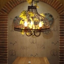 3 Bulbs Metal Chandelier Lighting Retro Black Candle Restaurant LED Flower Hanging Ceiling Light