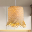 Cylindrical Ceiling Light Chinese Rattan 1 Bulb 8