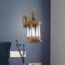 Brass 1 Light Wall Mount Lamp Antiqued Metal Lantern Sconce Light Fixture with Clear Glass Shade