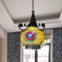 Traditional Hat Shape Hanging Lamp 1 Head Gold/Yellow/Green Stained Glass Ceiling Pendant Light for Bar