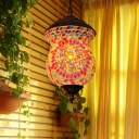 1 Bulb Pendant Lamp Traditionalism Jar Stained Glass Hanging Light Fixture in Copper