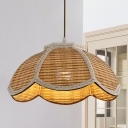Chinese 1 Bulb Hanging Lamp Wood Domed Pendant Lighting Fixture with Bamboo Shade
