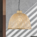 Chinese 1 Head Down Lighting Beige Bowl Ceiling Pendant Light with Bamboo Shade
