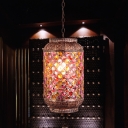 Metal Lantern Drop Pendant Antique 1 Light Restaurant Hanging Light Fixture in Brass