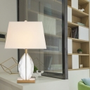 White 1 Light Table Lamp Minimalism Crystal Block Trapezoid Nightstand Light with Fabric Shade