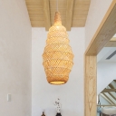 Asia 1 Head Ceiling Light Flaxen Handwoven Suspended Lighting Fixture with Bamboo Shade
