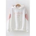 Simple Letter JOURNEY Printed Contrast Patchwork Long Sleeves Oversized Thick Hoodie
