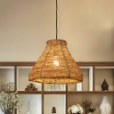 Japanese Bell Pendant Lamp Bamboo 1 Bulb Hanging Light Fixture in Flaxen for Teahouse