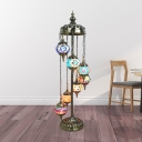Red/Blue/Green 7 Bulbs Stand Light Vintage Stained Glass Oval Shade Floor Lamp with Rotating Design