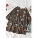 Cartoon Cactus Pattern Short Sleeves Crew Neck Relaxed Fit Leisure T-Shirt