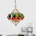 3 Lights Metal Chandelier Pendant Vintage Brass Diamond Corridor Hanging Ceiling Lamp