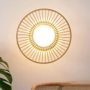 Bamboo Circular Wall Lighting Chinese 1 Bulb Sconce Light Fixture in Beige for Bedroom