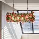 Brass Rectangular Island Lighting Fixture Industrial Metal 4 Heads Restaurant LED Flower Ceiling Light