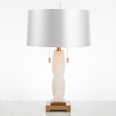 White Cylinder Task Lamp Modernist 1 Bulbs Fabric Reading Book Light with Pull Chain