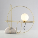 Circle Metal Table Light Modern 1 Head Gold Small Desk Lamp with White Glass Shade