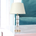 Cylinder Clear Crystal Desk Lamp Modern 1 Bulb White Table Light with Fabric Shade