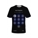 Cool Chic Mens Short Sleeve Crew Neck Letter INPUT PASSWORD Password 3D iPhone Pattern Loose T Shirt in Black