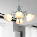 Scalloped White Glass Chandelier Light Pastoral 4/6/9 Bulbs Living Room Pendant Lighting Fixture