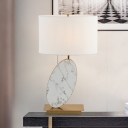 Shaded Fabric Task Lamp Modern 1 Head White Desk Light with Gold Rectangle Metal Base