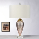 Contemporary 1 Head Table Light White Cylindrical Small Desk Lamp with Fabric Shade
