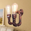 2 Bulbs Wall Light Fixture Industrial Water Pipe Metallic Wall Sconce Lamp in Copper