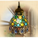 1 Head Trumpet Hanging Lamp Art Deco Green Metal Ceiling Pendant Light with Crystal Bead