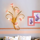 Lily Bedroom Wall Light Sconce Countryside Purple Glass 6 Heads Gold Wall Lighting Fixture