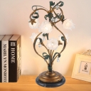 Korean Garden Blossom Nightstand Lamp 6 Heads Metal LED Night Table Light in Brass for Study Room