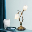 Floral Bedroom Night Table Light Pastoral Metal 2 Lights White/Yellow LED Nightstand Lamp