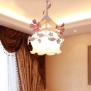 1/3 Bulbs Chandelier Lighting Fixture Country Style Floral White Glass Suspension Lamp for Bedroom
