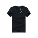 Cool Simple Guys' Short Sleeve V-Neck JALEEMAN JEANS Letter Printed Slim Fit T-Shirt