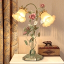 1/2 Bulbs Blossom Table Light Traditional Green Metal Nightstand Lamp for Living Room