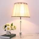 Pink Flare Table Lamp Modernist 1 Head Fabric Desk Light with Clear Crystal Base