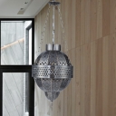 1 Bulb Metal Ceiling Suspension Lamp Decorative Grey Hollow Restaurant Pendant Lighting