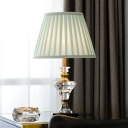 Fabric Tapered Table Light Modern 1 Head Lake Blue Small Desk Lamp with Crystal Base