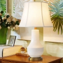Modern Bell Desk Light Fabric 1 Bulb Night Table Lamp in White with Ceramic Base