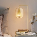 Lantern Table Lamp Modernism Lattice Glass 1 Head Desk Light in Brass with Curvy Arm
