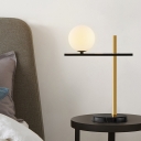 Minimalist Spherical Table Lamp White Glass 1 Head Reading Book Light in Black and Gold