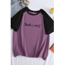 Casual Cool Short Sleeve Crew Neck Letter THANK YOU NEXT Colorblock Relaxed Fit T Shirt for Girls