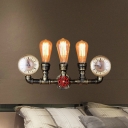 Metal Brass Sconce Lamp Pressure Gauge 3 Lights Industrial Wall Mounted Pipe Light