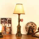 Iron Piping Task Lamp Vintage 1 Light Study Room Night Light in Bronze with Cone Fabric Shade