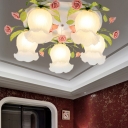 White Floral Ceiling Light Fixture Vintage Metal 3/5 Heads Living Room Flush Mount Lamp